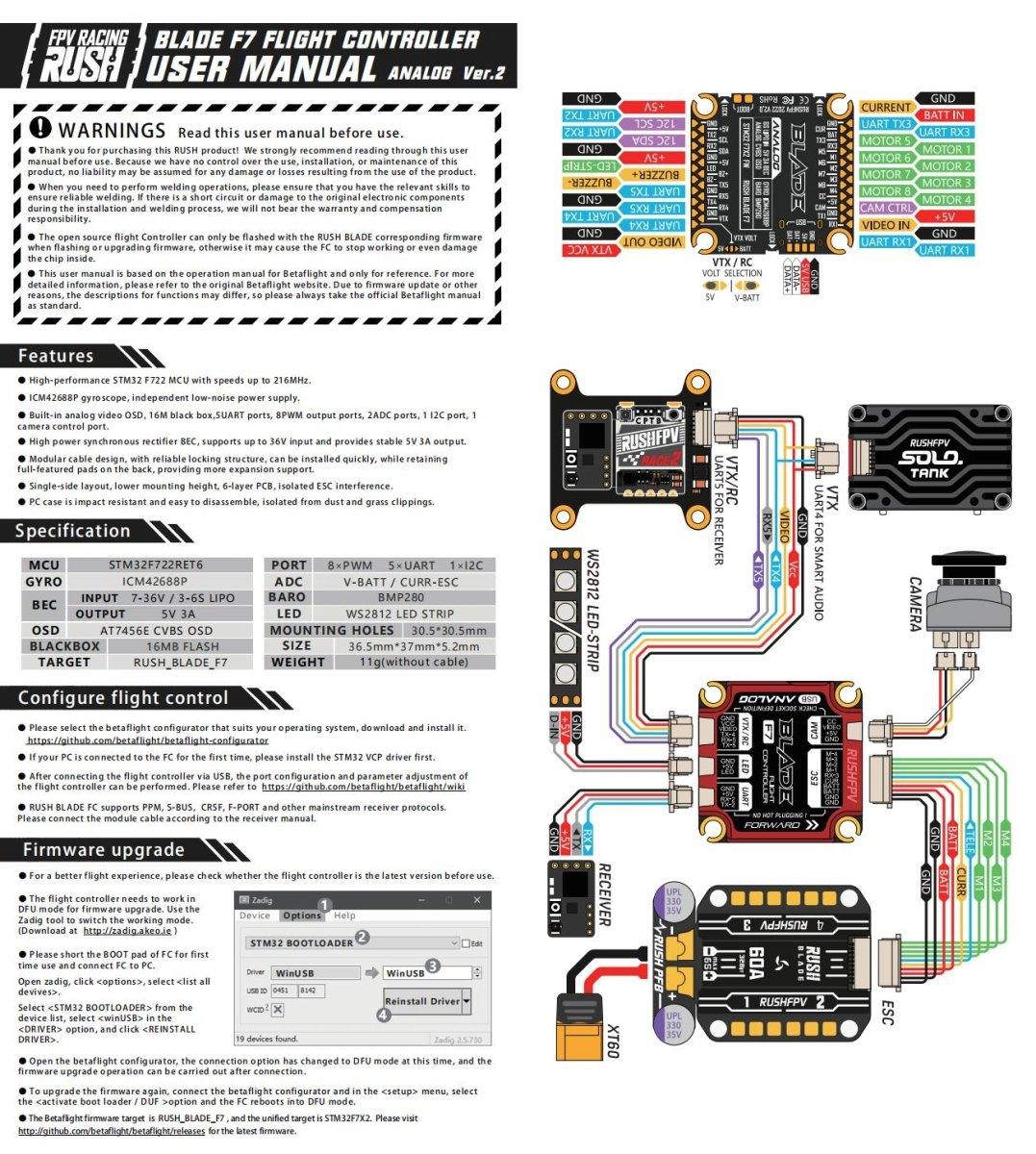 RUSHFPV Blade F722 V2 30x30mm Flight Controller for Analog - Image 3